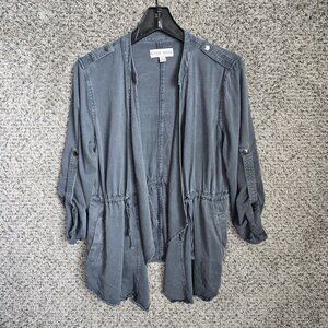 Knox‎ Rose Jacket Womens Small Gray Open Front Button Tab Sleeve Casual